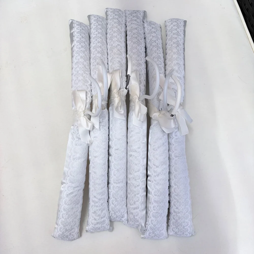 Vintage Padded Satin Hangers Set of 6 Silver Grey Lace Bow Bridal Lingerie